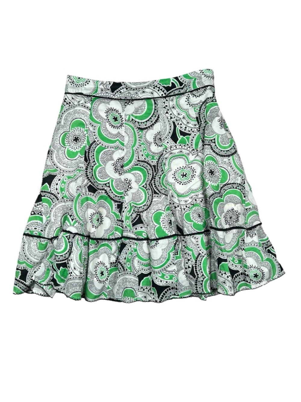 Anthropologie Fei Green Paisley Floral Boho Tiered Ruffle Mini Skirt Y2K - 6